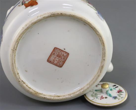 A Chinese famille rose teapot and cover, Xianfeng mark and of the period (1851-61), 15cm across
